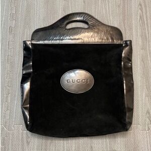 Gucci Vintage Black Suede Patent Leather Tote‎ Bag 002-8000 Made in Italy